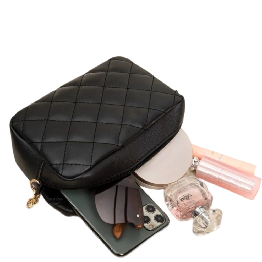 Black Quilted Gold Chain Crossbody Purse - Picture 3 of 4